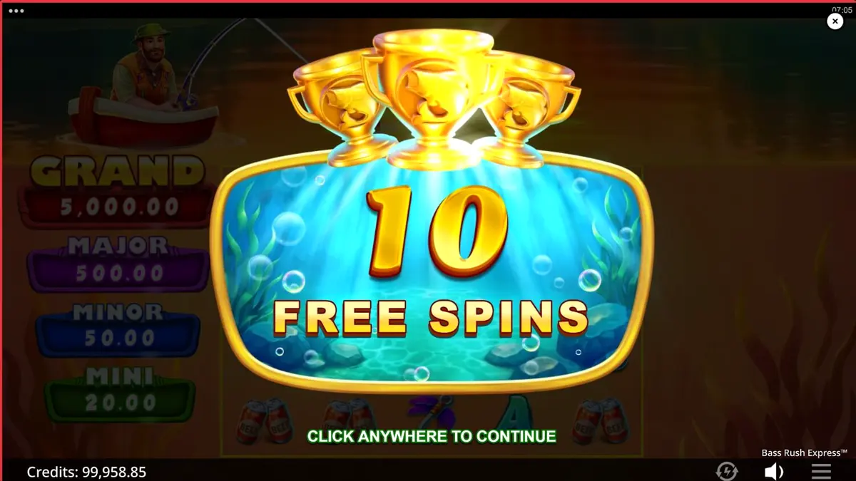 Interface do jogo de slot Bass Rush Express em um smartphone