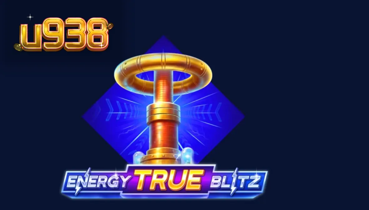 Interface do jogo Energy True Blitz com símbolos neon e grade de 6 cilindros.